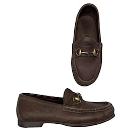 Gucci Brown Leather Flat Brown