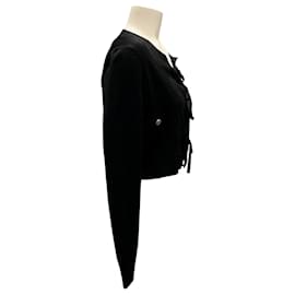 Chanel-Chanel Black Tie-Front Cropped Knit Cardigan Sweater-Black