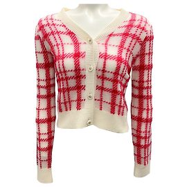 Christian Dior Kurzer Pullover aus Wolle und Mohair mit Intarsienmuster Check'n'Dior in Elfenbein / Rot Rot