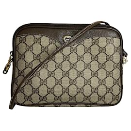 Gucci-Gucci GG Supreme Canvas Leather Shoulder Bag-Brown