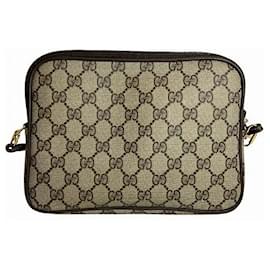 Gucci-Gucci GG Supreme Canvas Leather Shoulder Bag-Brown