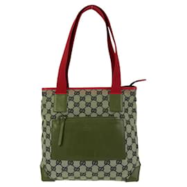 Gucci-Gucci GG Canvas Leather Tote Bag-Red