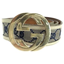 Gucci-Gucci GG Canvas Interlocking Belt Buckle-Brown,Beige