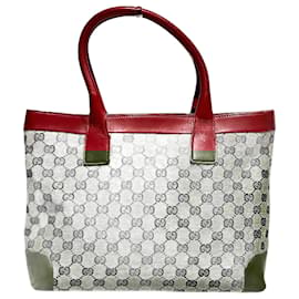 Gucci-Gucci GG Canvas Tote Bag Beige Red-Brown,Beige