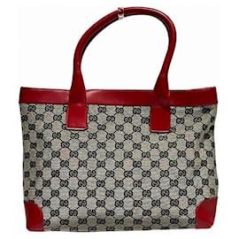 Gucci-Gucci GG Canvas Tote Bag Beige Red-Brown,Beige