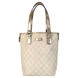 Gucci-Gucci GG Supreme Canvas Leather Tote Bag-White