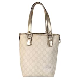 Gucci-Gucci GG Supreme Canvas Leather Tote Bag-White