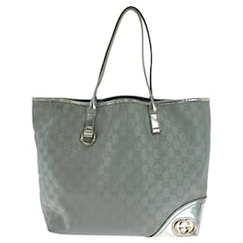 Gucci-Gucci Interlocking New Britt GG Canvas Leather Tote-Silvery,Metallic