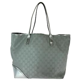 Gucci-Gucci Interlocking New Britt GG Canvas Leather Tote-Silvery,Metallic