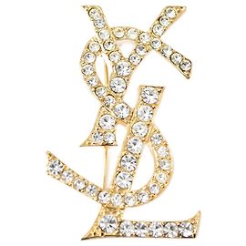 Yves Saint Laurent Spilla in strass logo YSL Saint Laurent oro D'oro Metallico