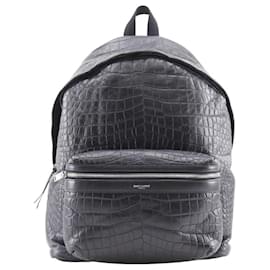 Yves Saint Laurent-Yves Saint Laurent Embossed Leather Backpack-Black