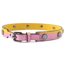 Fendi-Fendi Leather Logo Belt Zucca Pattern-Yellow