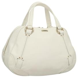 Céline-CELINE Hand Bag Leather White Gold Auth MY434-White,Golden