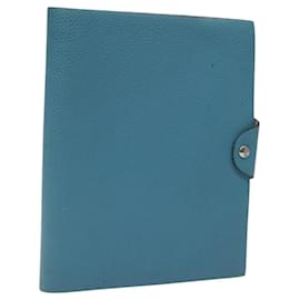 Hermès-HERMES Yuris MM Note Cover Leather Blue Auth bs23705-Blue