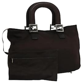 Fendi-Sac à main FENDI en nylon marron Auth hk2402-Marron