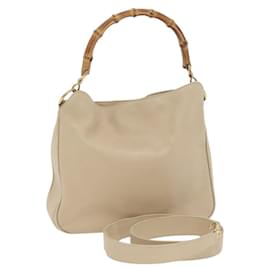 Gucci-GUCCI Bamboo Shoulder Bag Leather 2way Beige Gold Auth fm4452-Beige,Golden