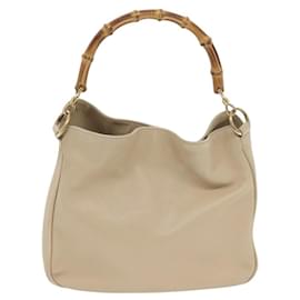 Gucci-GUCCI Bamboo Shoulder Bag Leather 2way Beige Gold Auth fm4452-Beige,Golden