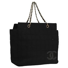 Borsa a tracolla con catena CHANEL in cotone nero e oro CC Auth bs23972 Nero D'oro