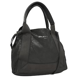 Balenciaga-BALENCIAGA Sac à main Cabas XS en cuir gris marine 390346 Auth hk2378-Marron