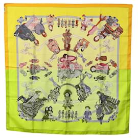 Hermès-HERMES Carre 90 Scarf ""HELLO DOLLY"" Silk Yellow Auth KD225-Yellow