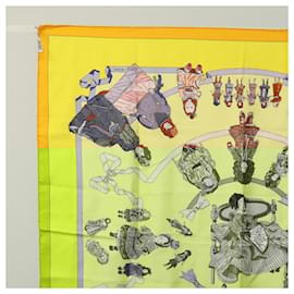 Hermès-HERMES Carre 90 Scarf ""HELLO DOLLY"" Silk Yellow Auth KD225-Yellow
