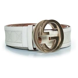 Gucci-Gucci, monogram canvas and leather GG buckle belt-White,Other