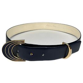 Cinturón de cuero vintage Dior negro Azul marino