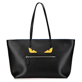 Fendi-Fendi Leather Bugs Monster Roll Bag Tote-Black