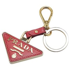 Llaveiro de cuero Saffiano con logo triangular de Prada Roja