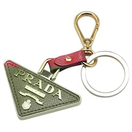 Prada-Prada Saffiano Leather Triangle Logo Keyring Charm-Red