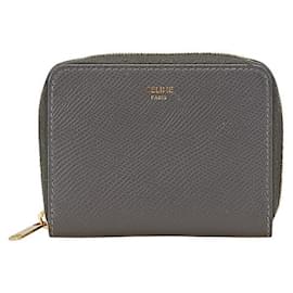 Céline-Celine Leather Round Zipper Coin Case-Grey