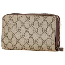 Gucci-Gucci GG Supreme Neo Vintage Zip Wallet-Brown,Beige