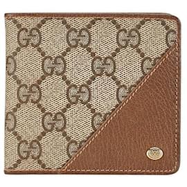 Gucci-Gucci GG Supreme Bifold Wallet Beige Brown-Brown,Beige