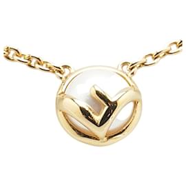 Fendi-Fendi F Logo Necklace Gold Plated Faux Pearl-Golden,Metallic