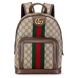 Gucci-Gucci Ophidia Backpack Beige Brown PVC Leather-Brown,Beige