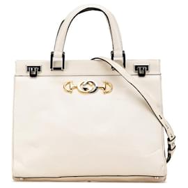 Gucci-Gucci Zumi Horsebit Leather Handbag-White