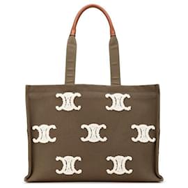 Céline-Celine Triomphe Canvas Leather Tote Bag-Green