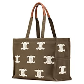 Céline-Celine Triomphe Canvas Leather Tote Bag-Green