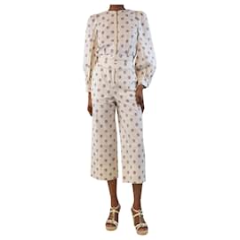 Autre Marque-Cream floral printed jumpsuit - size UK 6-Cream