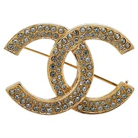 Chanel-Chanel Vintage Coco Mark Rhinestone Brooch-Golden,Metallic