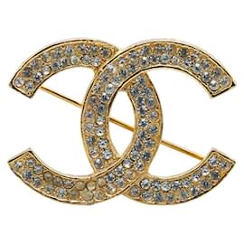 Chanel-Chanel Coco Mark Rhinestone Brooch-Golden,Metallic