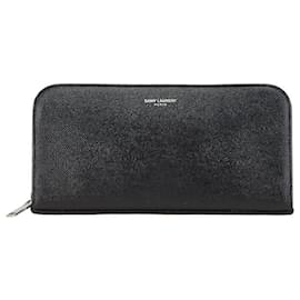 Yves Saint Laurent-Saint Laurent Leather Logo Zip Wallet-Black