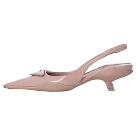Prada-Prada Spazzolato Triangle Logo Pointed Toe 45mm Slingback Pumps in Beige Leather-Beige