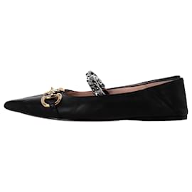 Gucci-Gucci Deva Horsebit Chain Ballerina Flats in Black Leather-Black