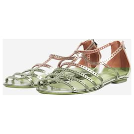 Alaïa-Bronze leather laser-cut strap sandals - size EU 38.5-Bronze