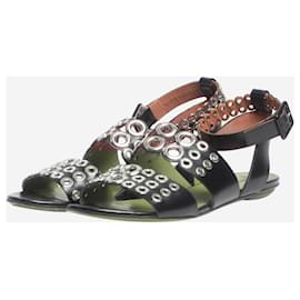 Alaïa-Black Grommet leather eyelet sandals - size EU 39-Black