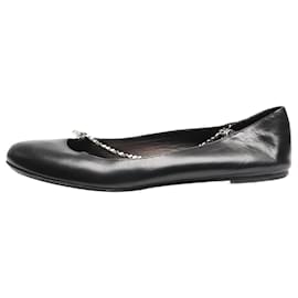 Saint Laurent-Black leather chain-strap ballet flats - size EU 38.5-Black