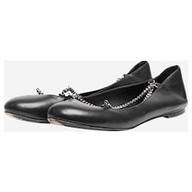 Saint Laurent-Black leather chain-strap ballet flats - size EU 38.5-Black
