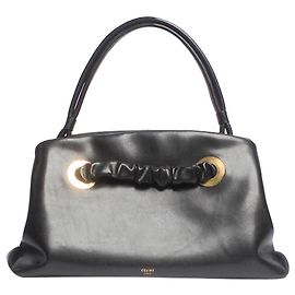 Céline Schwarze Leder-Handtasche mit Obergriff Schwarz