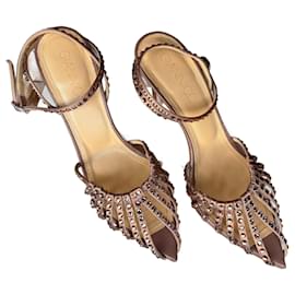 Autre Marque-Giannico Swarovski crystals sandals-Brown,Beige